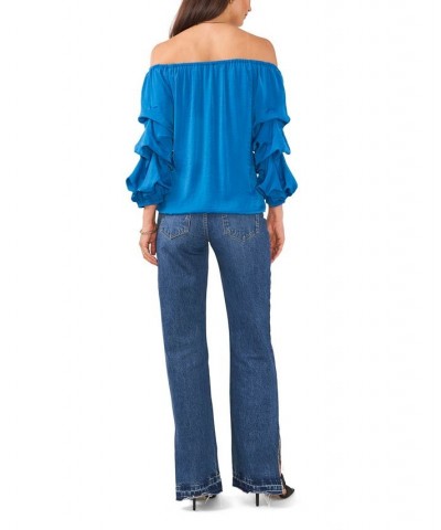 Women's Long Sleeve Off The Shoulder Rumple Blouse Lake Breeze $34.76 Tops