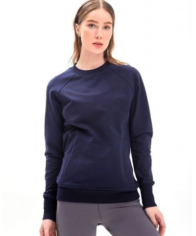 City Zip Slim Crewneck Sweatshirts for Women Blue $68.40 Sweatshirts