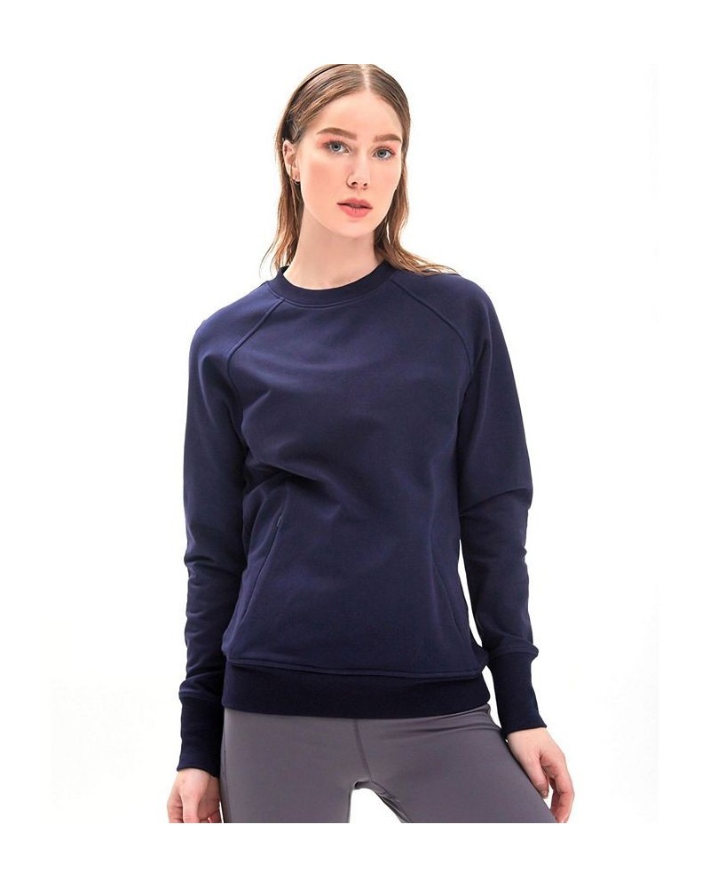 City Zip Slim Crewneck Sweatshirts for Women Blue $68.40 Sweatshirts