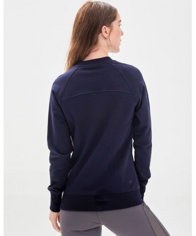 City Zip Slim Crewneck Sweatshirts for Women Blue $68.40 Sweatshirts