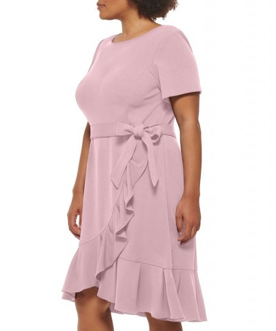 Plus Size Round-Neck Ruffle Hem Dress Cherry Blossom $52.79 Dresses