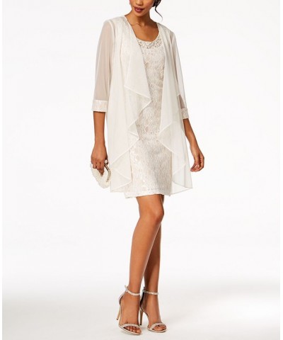 Petite Glitter Lace Dress & Waterfall Jacket Ivory/Taupe $63.94 Dresses