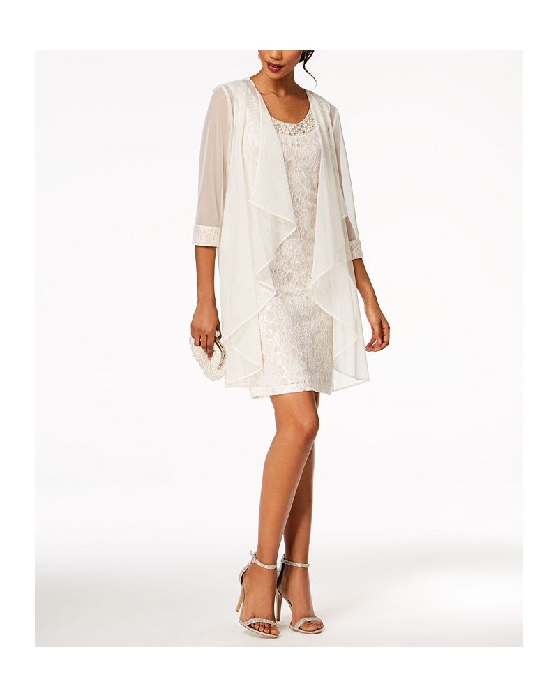 Petite Glitter Lace Dress & Waterfall Jacket Ivory/Taupe $63.94 Dresses