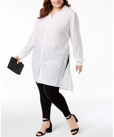 Plus Size Long Linen Tunic Shirt Bright White $33.46 Tops