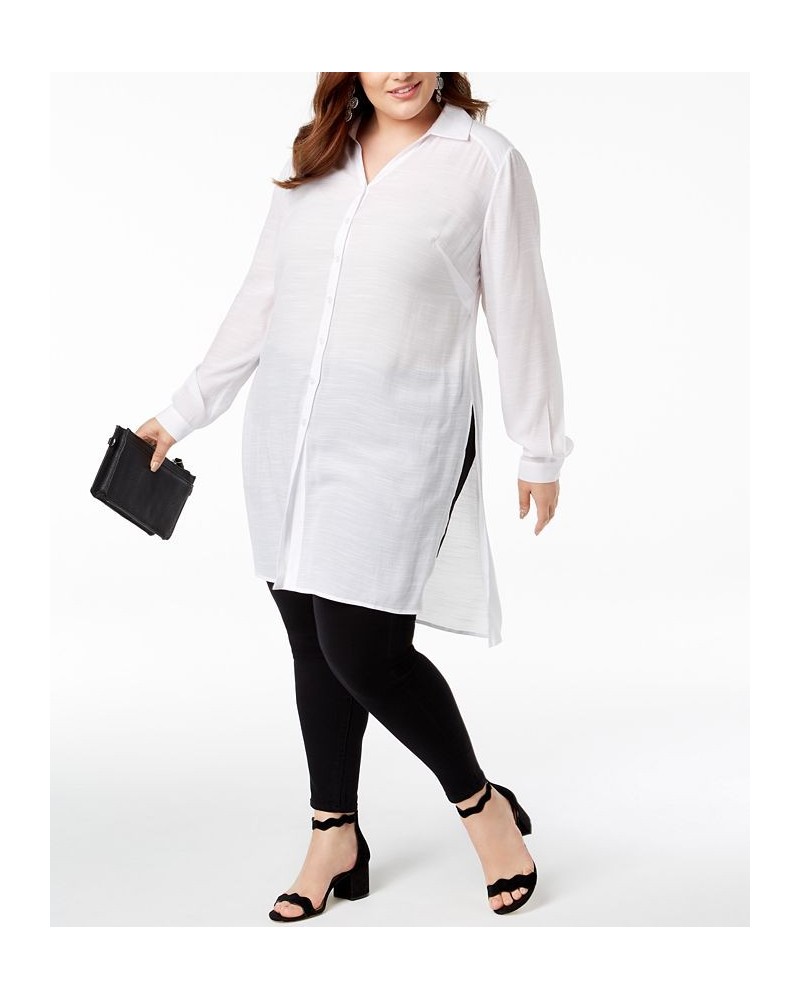 Plus Size Long Linen Tunic Shirt Bright White $33.46 Tops