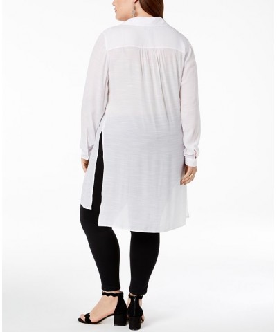 Plus Size Long Linen Tunic Shirt Bright White $33.46 Tops