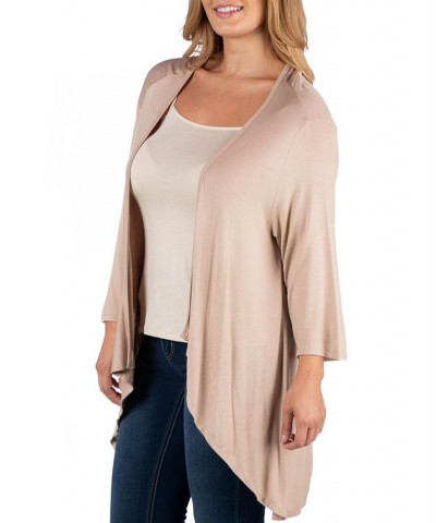 Elbow Length Sleeve Plus Size Open Cardigan Dark Red $34.30 Sweaters