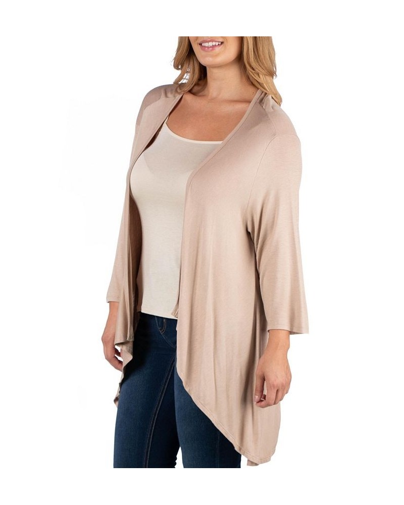 Elbow Length Sleeve Plus Size Open Cardigan Dark Red $34.30 Sweaters