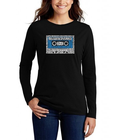 Women's 80s One Hit Wonders Word Art Long Sleeve T-shirt Black $21.08 Tops