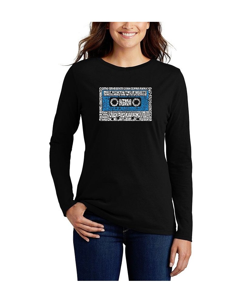 Women's 80s One Hit Wonders Word Art Long Sleeve T-shirt Black $21.08 Tops