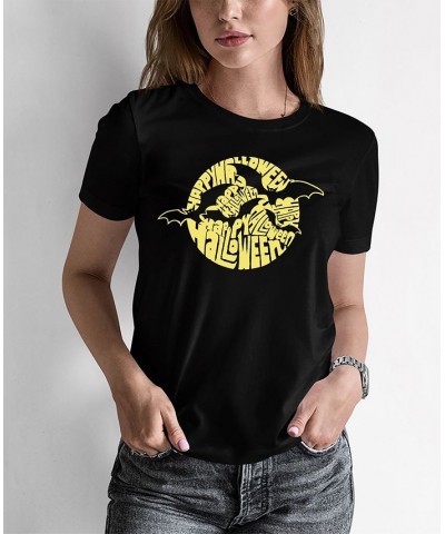 Women's Halloween Bats Word Art T-shirt Black $17.84 Tops