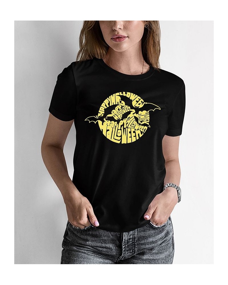 Women's Halloween Bats Word Art T-shirt Black $17.84 Tops