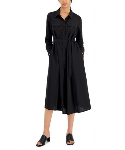 Women's Belted Shirtdress Black $31.07 Dresses