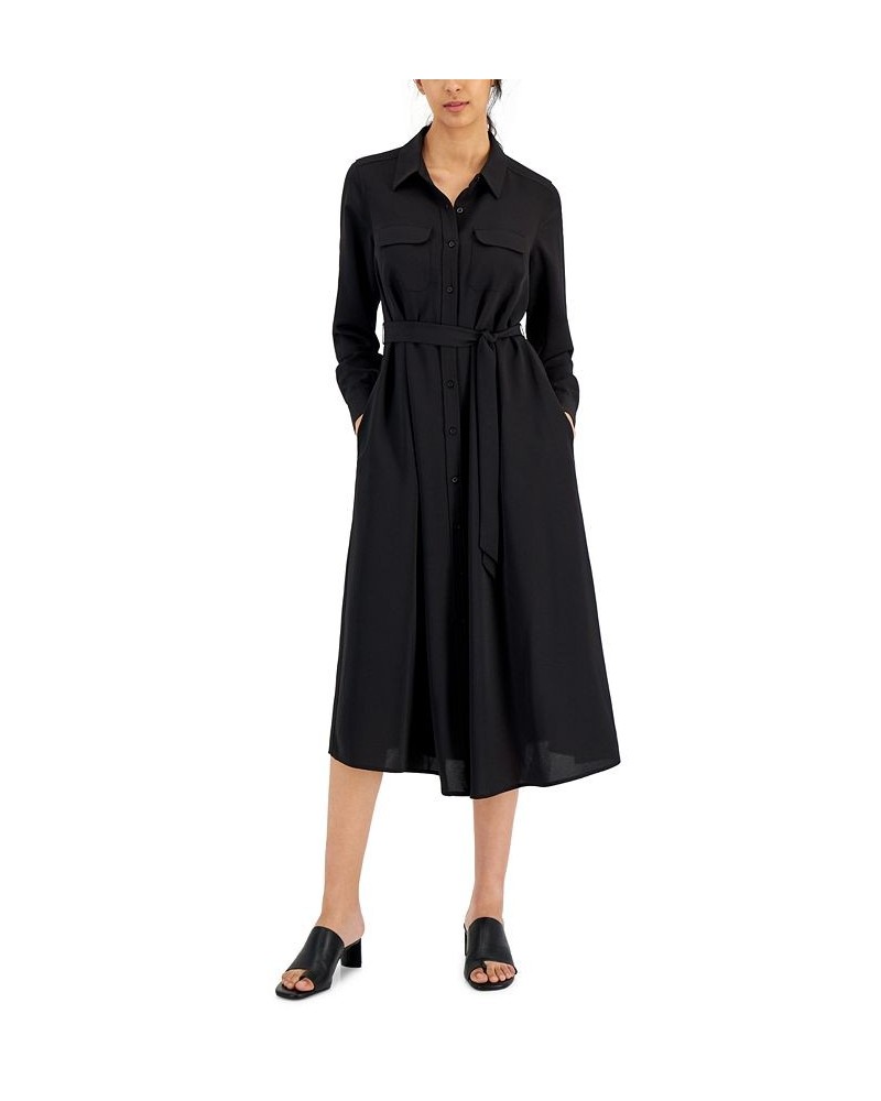 Women's Belted Shirtdress Black $31.07 Dresses