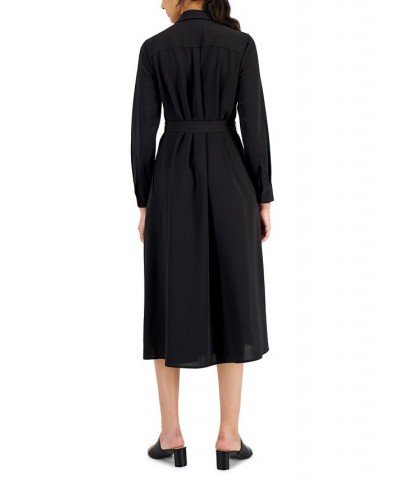 Women's Belted Shirtdress Black $31.07 Dresses