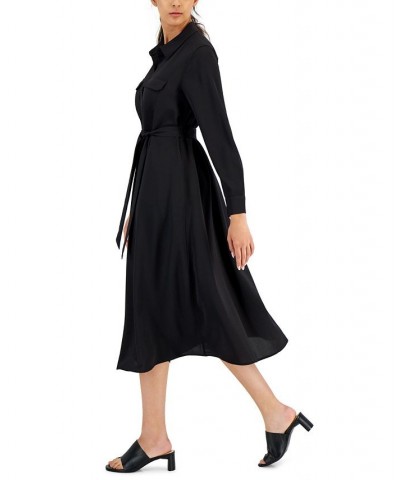 Women's Belted Shirtdress Black $31.07 Dresses