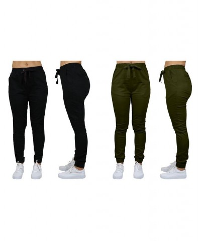 Women's Basic Stretch Twill Joggers Pack of 2 Black-Olive $28.08 Pants