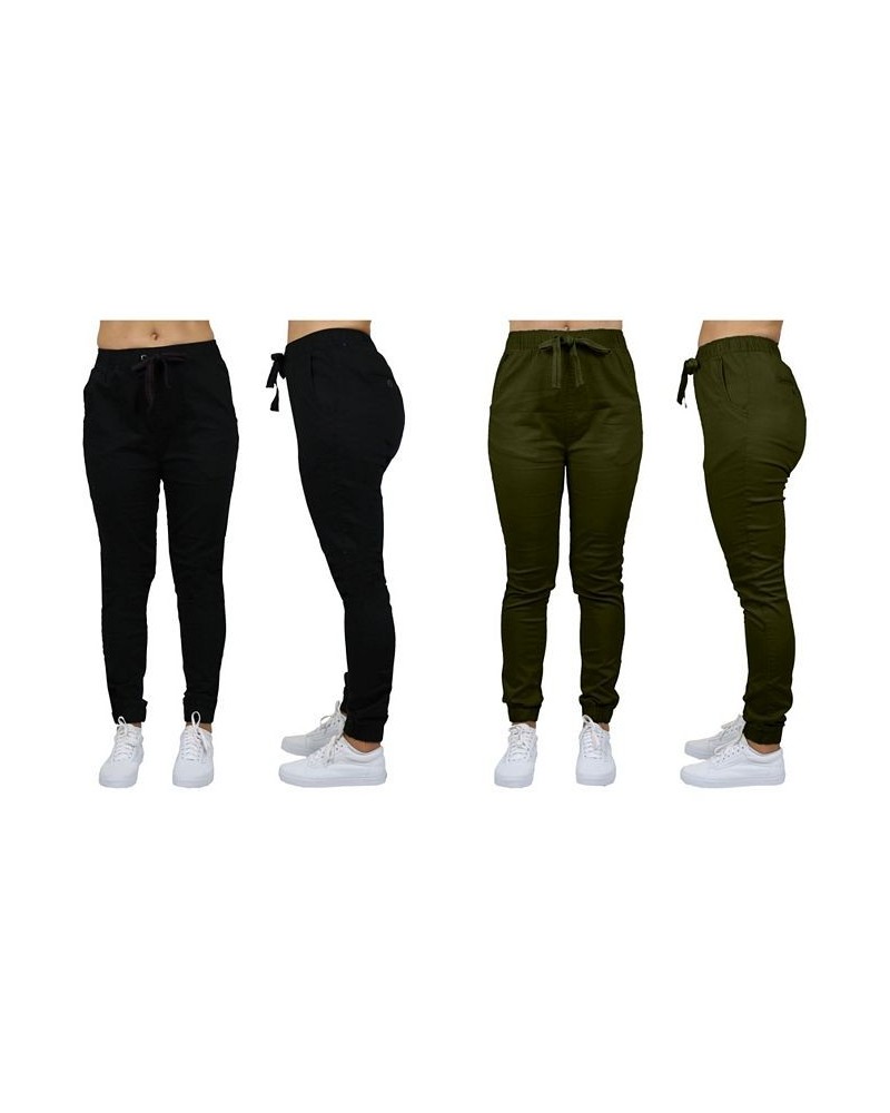 Women's Basic Stretch Twill Joggers Pack of 2 Black-Olive $28.08 Pants