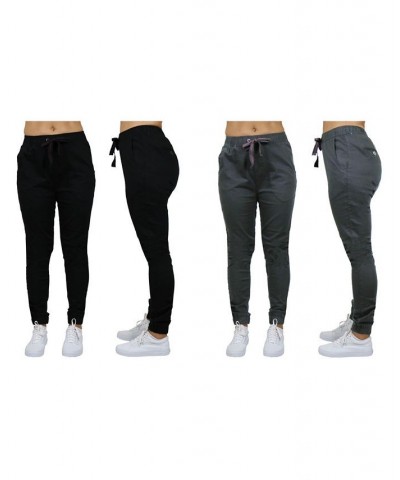 Women's Basic Stretch Twill Joggers Pack of 2 Black-Olive $28.08 Pants