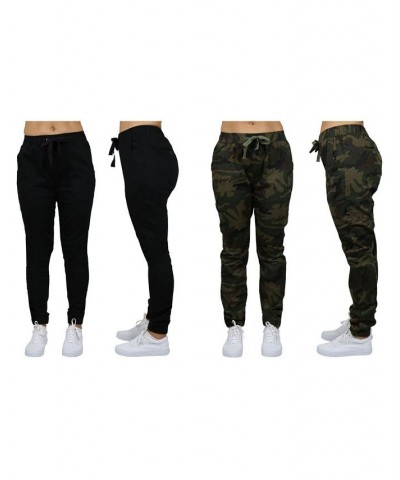 Women's Basic Stretch Twill Joggers Pack of 2 Black-Olive $28.08 Pants