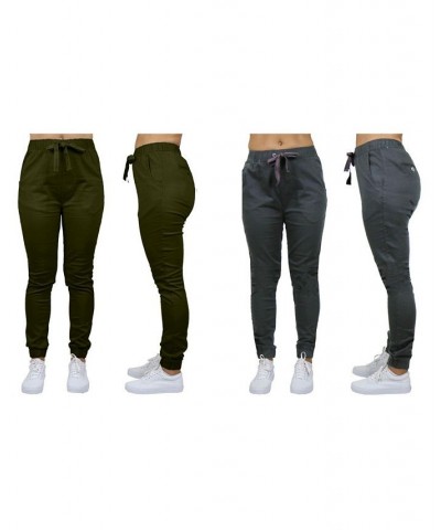 Women's Basic Stretch Twill Joggers Pack of 2 Black-Olive $28.08 Pants