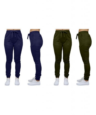 Women's Basic Stretch Twill Joggers Pack of 2 Black-Olive $28.08 Pants