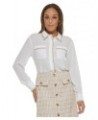 Women's Tweed Trim Button Down Blouse Cream Multi $49.50 Tops