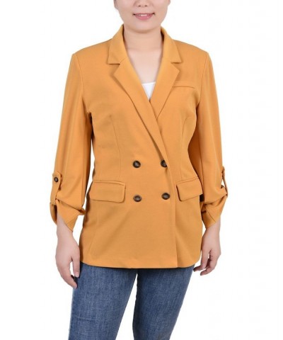 Women's Long Sleeve Double Breasted Crepe Jacket Gold $16.17 Jackets