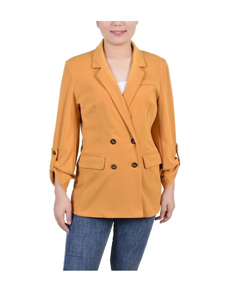 Women's Long Sleeve Double Breasted Crepe Jacket Gold $16.17 Jackets