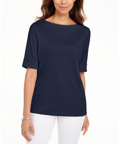 Petite Cotton Elbow-Sleeve T-Shirt Intrepid Blue $10.08 Tops