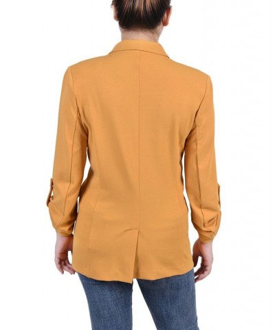 Women's Long Sleeve Double Breasted Crepe Jacket Gold $16.17 Jackets