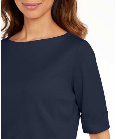 Petite Cotton Elbow-Sleeve T-Shirt Intrepid Blue $10.08 Tops