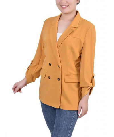 Women's Long Sleeve Double Breasted Crepe Jacket Gold $16.17 Jackets