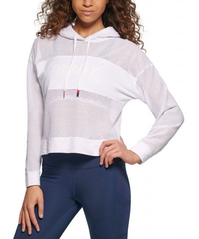 Women's Mesh Blocked Hoodie Winter White $16.19 Sweatshirts