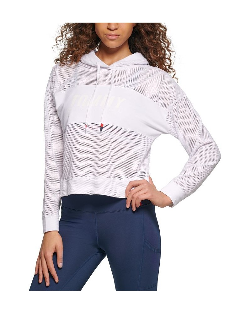 Women's Mesh Blocked Hoodie Winter White $16.19 Sweatshirts