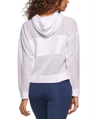 Women's Mesh Blocked Hoodie Winter White $16.19 Sweatshirts