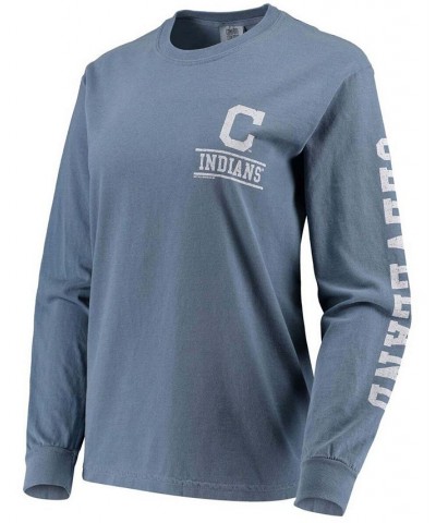 Women's Navy Cleveland Indians Pigment Dye Long Sleeve T-shirt Navy $32.99 Tops