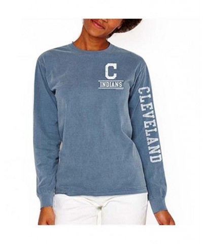 Women's Navy Cleveland Indians Pigment Dye Long Sleeve T-shirt Navy $32.99 Tops