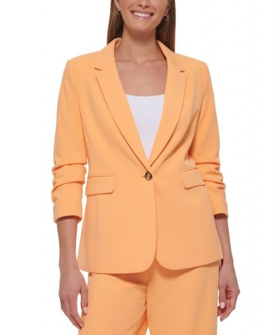 Petite 3/4-Ruched-Sleeve Single-Button Blazer Melon $70.03 Jackets