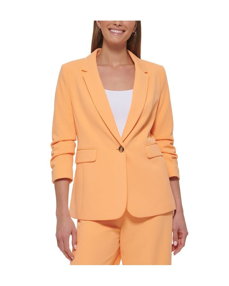 Petite 3/4-Ruched-Sleeve Single-Button Blazer Melon $70.03 Jackets