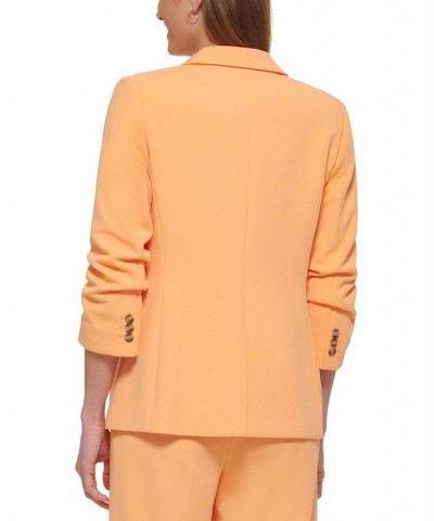 Petite 3/4-Ruched-Sleeve Single-Button Blazer Melon $70.03 Jackets