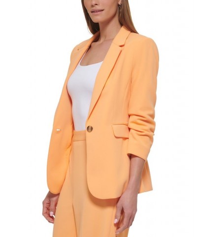 Petite 3/4-Ruched-Sleeve Single-Button Blazer Melon $70.03 Jackets