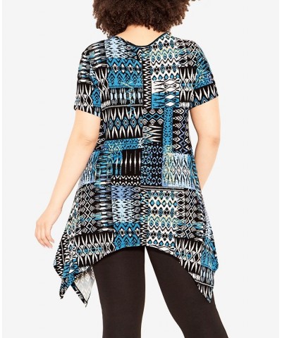 Plus Size Frida Pocket Print Tunic Blue Batik Patch $31.74 Tops