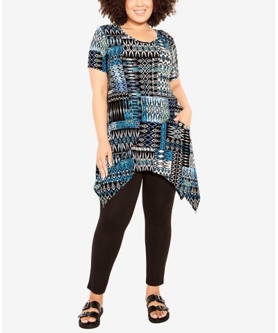 Plus Size Frida Pocket Print Tunic Blue Batik Patch $31.74 Tops