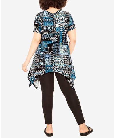 Plus Size Frida Pocket Print Tunic Blue Batik Patch $31.74 Tops