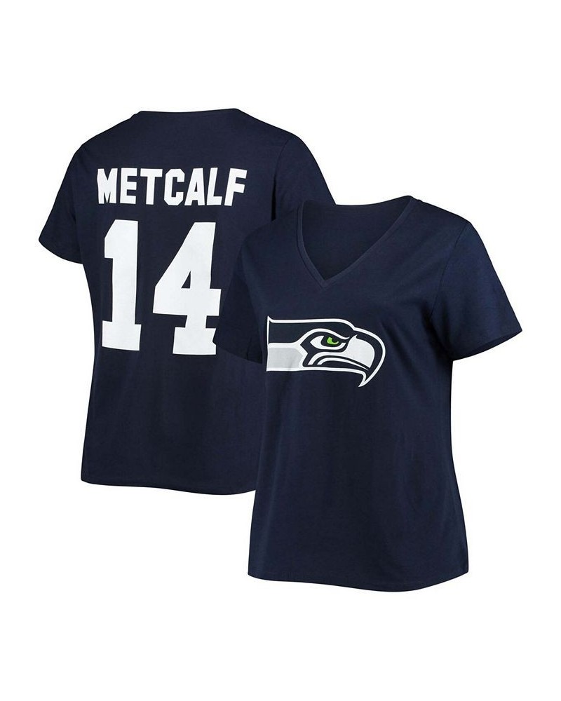 Women's Plus Size DK Metcalf College Navy Seattle Seahawks Name Number V-Neck T-shirt Navy $25.19 Tops