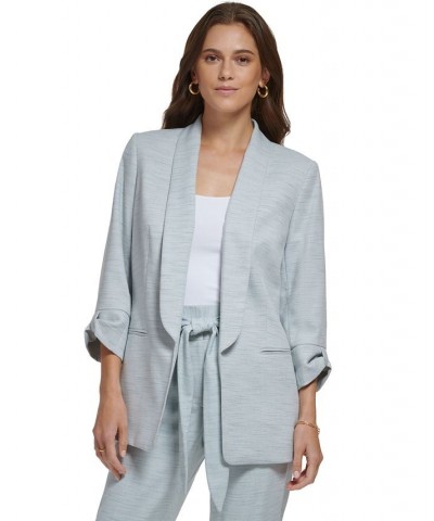 Women's Open-Front Shawl-Collar Cinched-Sleeve Blazer Blue Fog Heather $64.07 Jackets