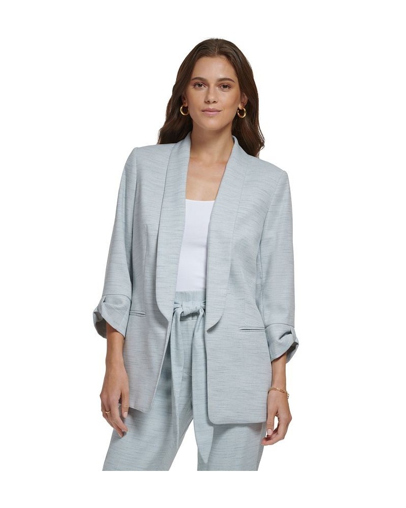 Women's Open-Front Shawl-Collar Cinched-Sleeve Blazer Blue Fog Heather $64.07 Jackets