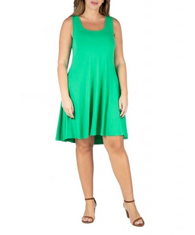 Plus Size Fit and Flare Knee Length Tank Dress Green $19.88 Dresses