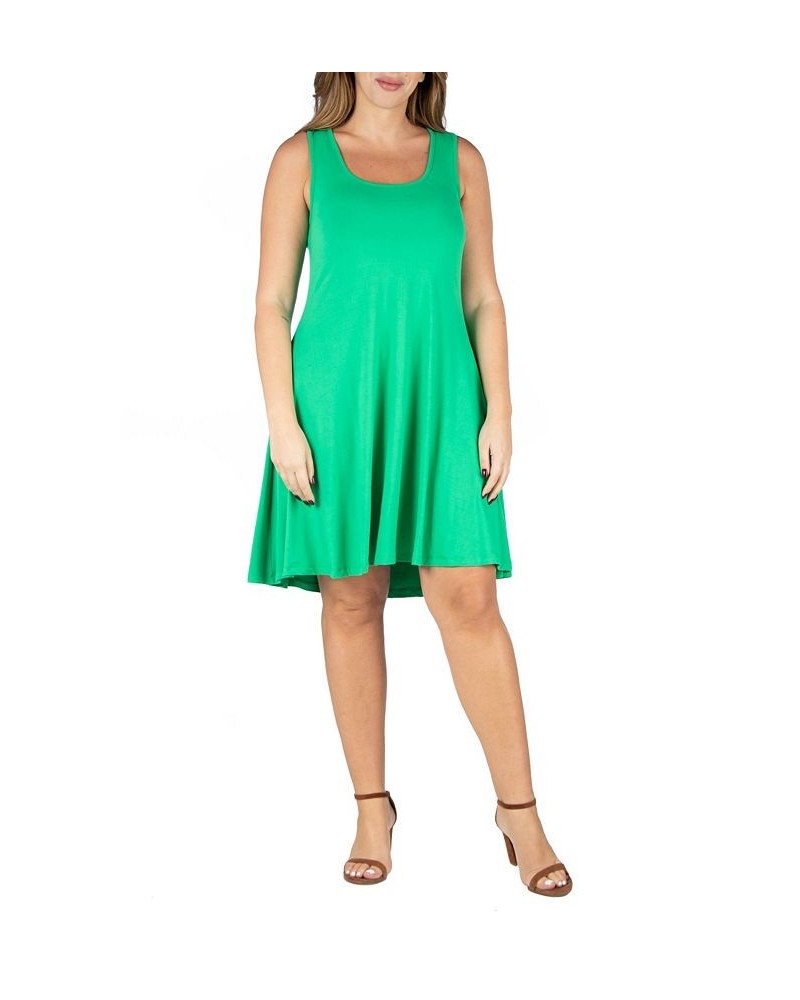 Plus Size Fit and Flare Knee Length Tank Dress Green $19.88 Dresses